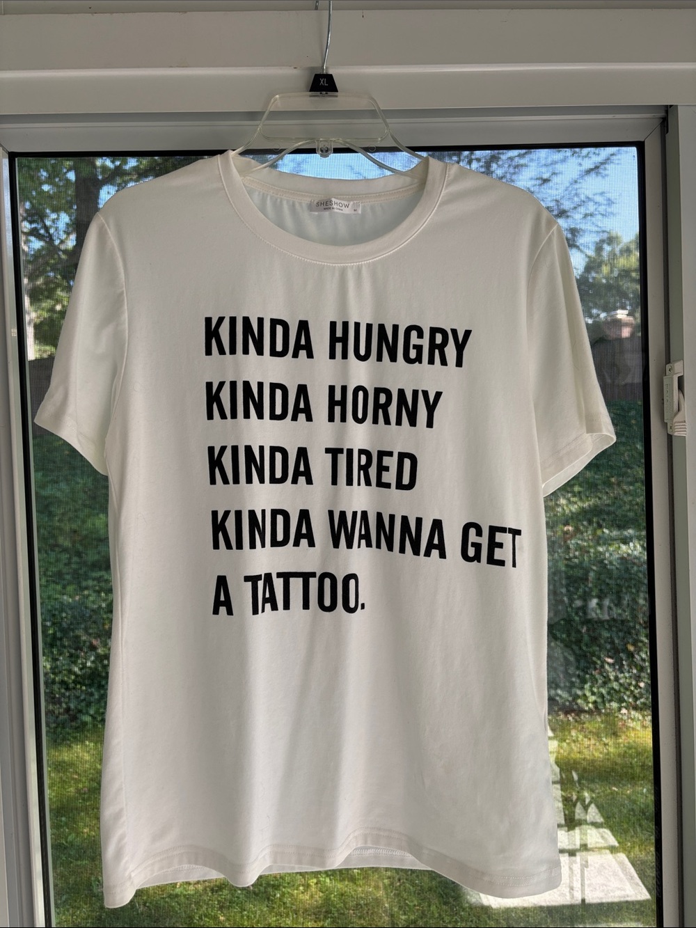 White Graphic Short Sleeve Tee - 'Kinda Hungry Kinda Horny'
